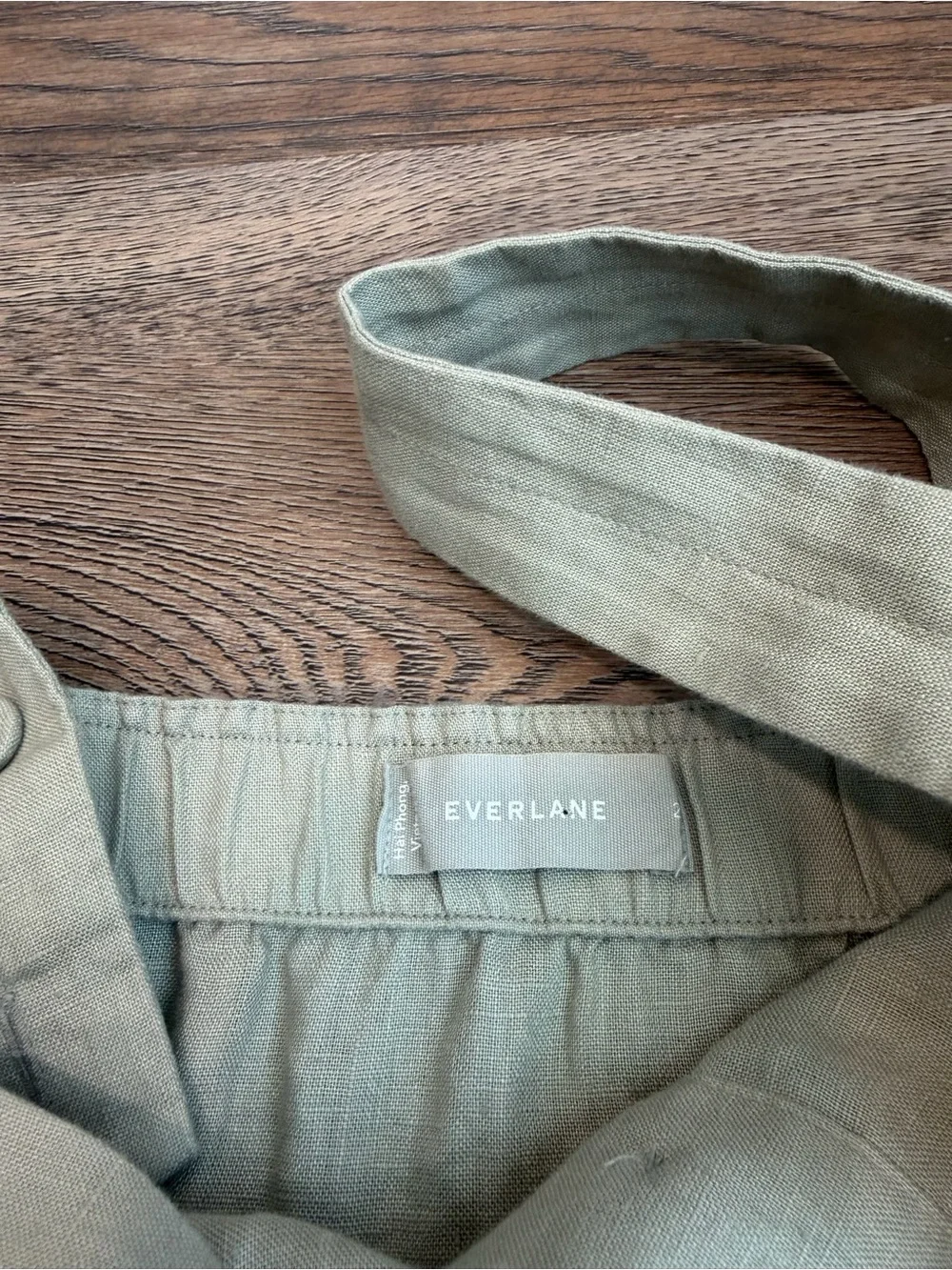 Everlane The Linen Picnic Jumpsuit Seagrass Sage Green Tie Waist Casual Size 2